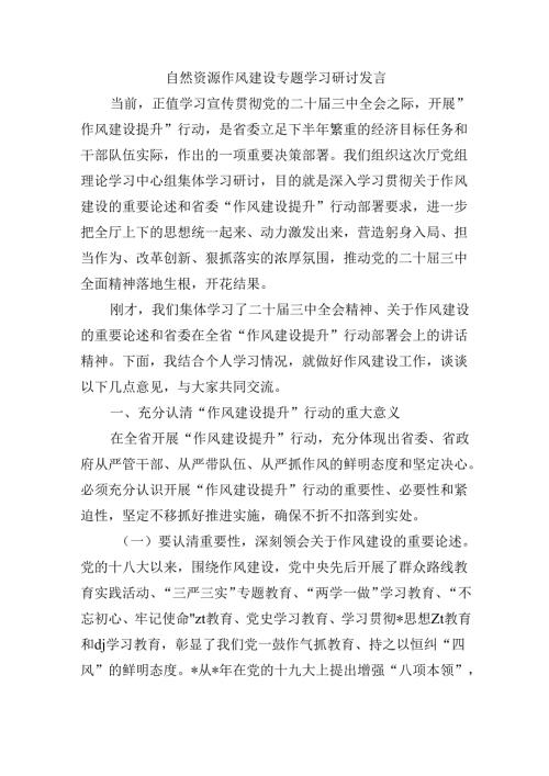 自然资源作风建设专题学习研讨发言.docx