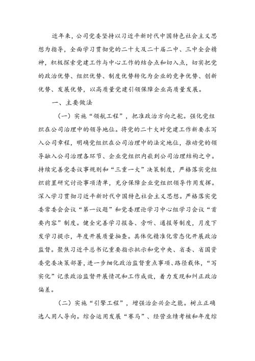 公司党委关于以高质量党建引领企业高质量发展工作情况的报告(2).docx