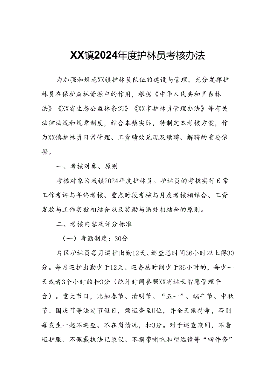 XX镇2024护林员考核办法.docx_第1页