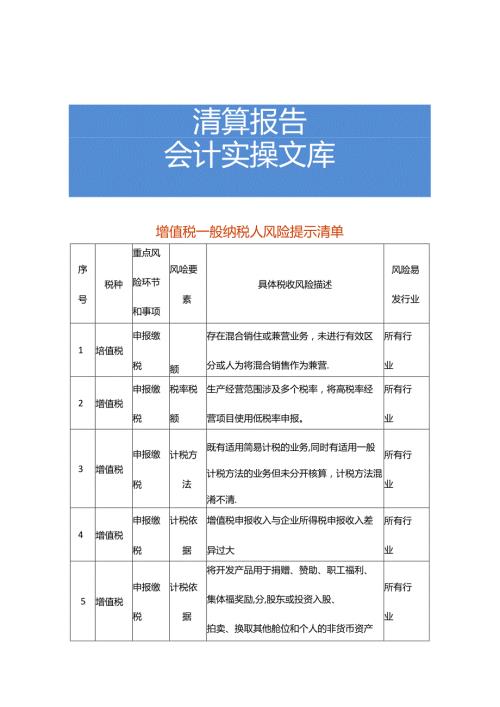 增值税一般纳税人风险提示清单财税实操.docx