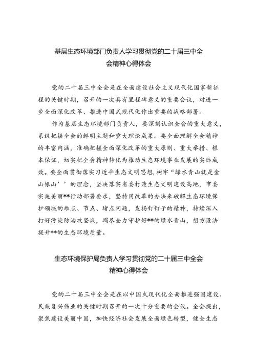 基层生态环境部门负责人学习贯彻党的二十三中全会精神心得体会8篇（详细版）.docx