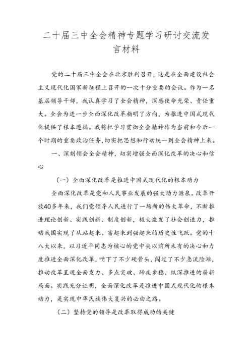 党的二十三中全会精神专题学习心得体会研讨交流发言材料.docx