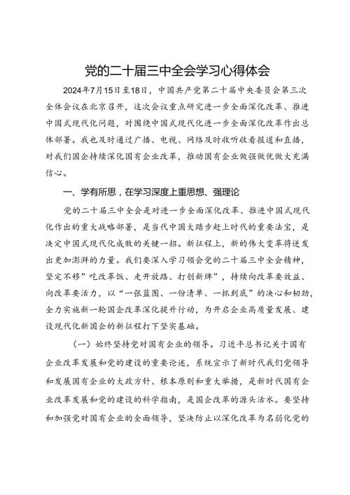 国企党员干部关于党的二十三中全会学习心得体会.docx