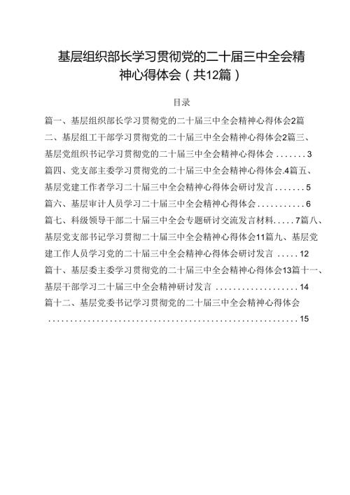 基层组织部长学习贯彻党的二十三中全会精神心得体会 （汇编12份）.docx