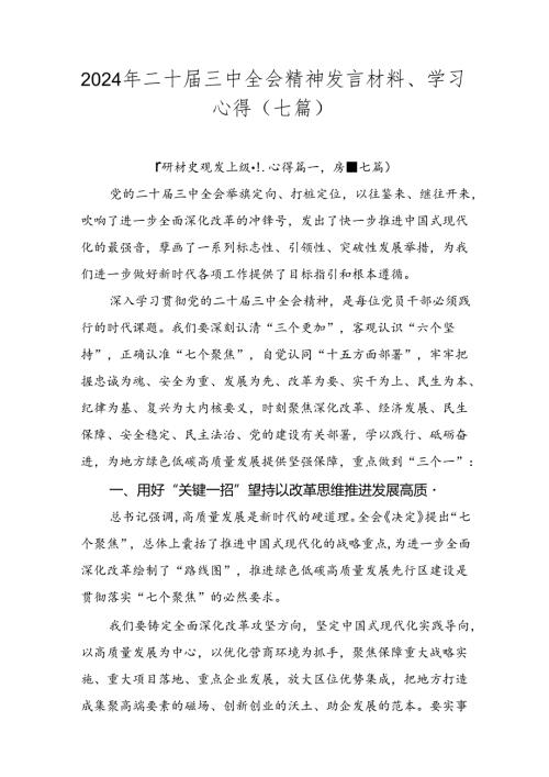 2024年二十三中全会精神发言材料、学习心得（七篇）.docx