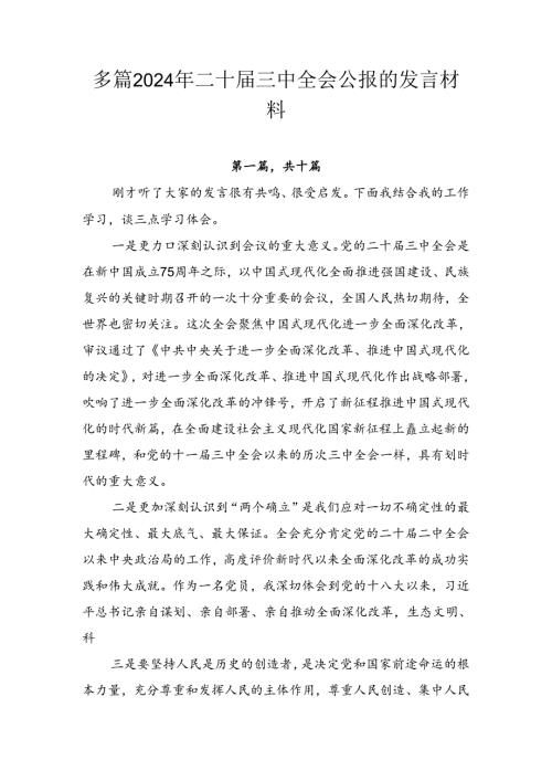多篇2024年二十三中全会公报的发言材料.docx