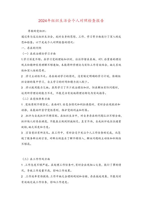 2024 年组织生活会个人对照检查报告.docx
