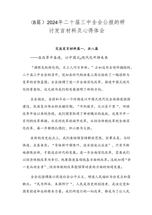 （8篇）2024年二十三中全会公报的研讨发言材料及心得体会.docx