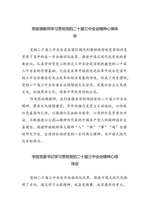 思政课教师学习贯彻党的二十三中全会精神心得体会（共8篇）.docx
