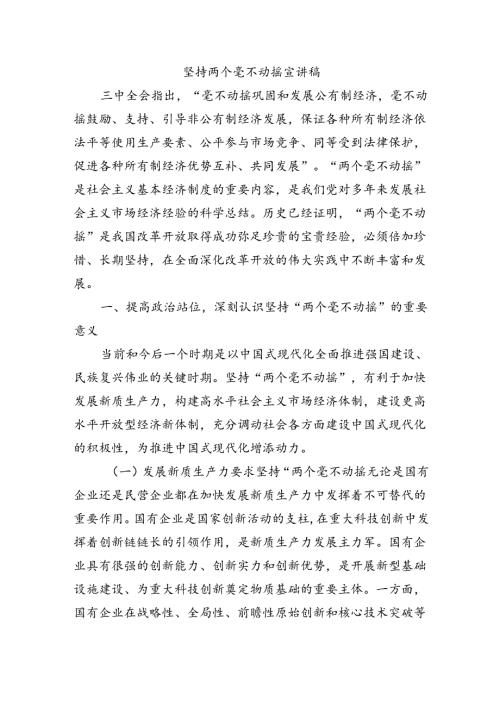 坚持两个毫不动摇宣讲稿.docx