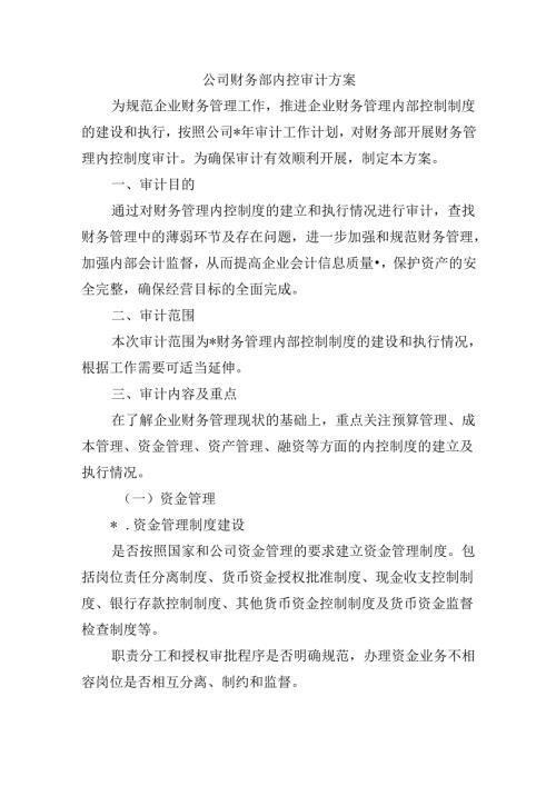 公司财务部内控审计方案.docx