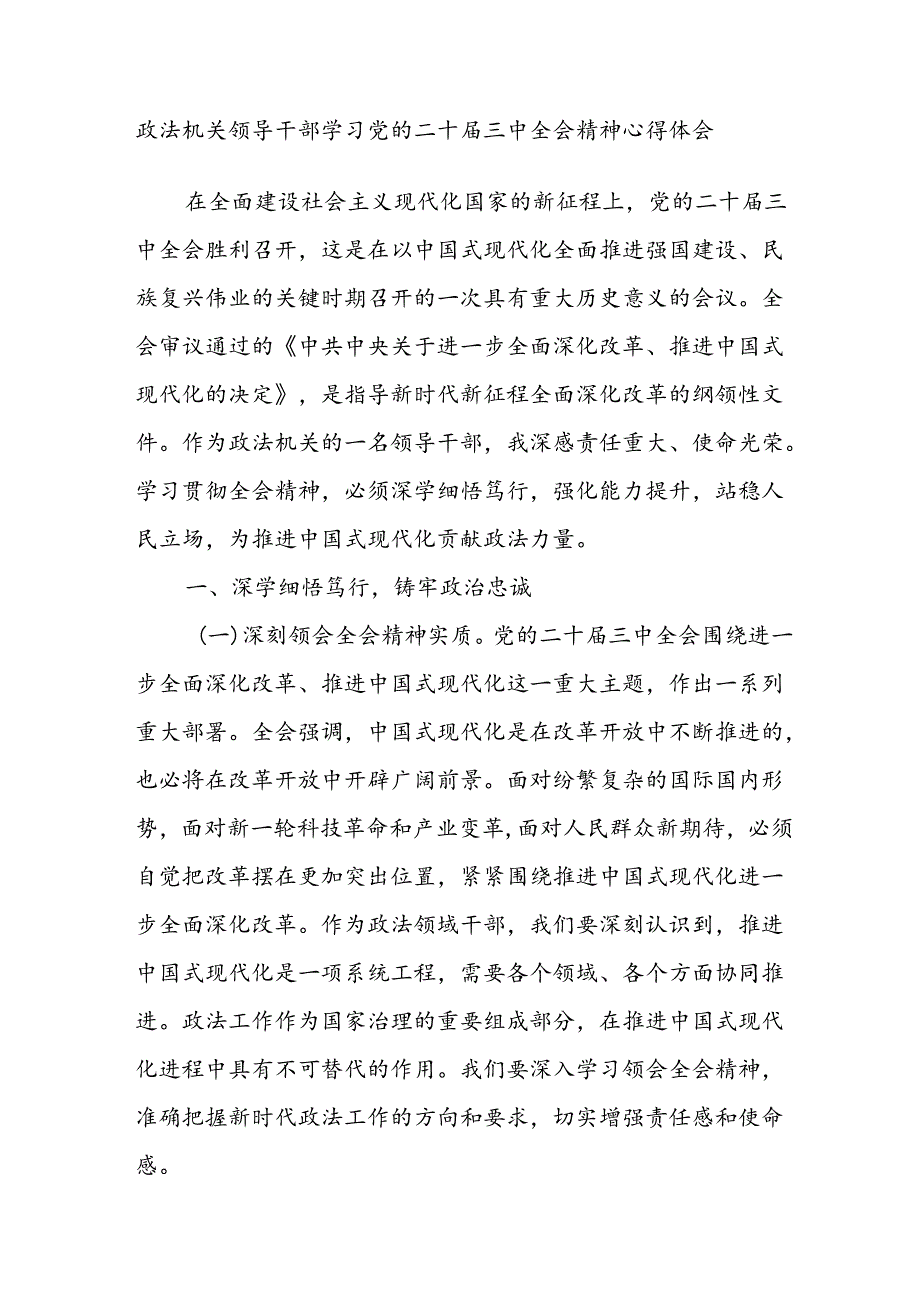 政法机关领导干部书记委员学习党的二十三中全会精神心得体会研讨发言提纲4篇.docx_第2页