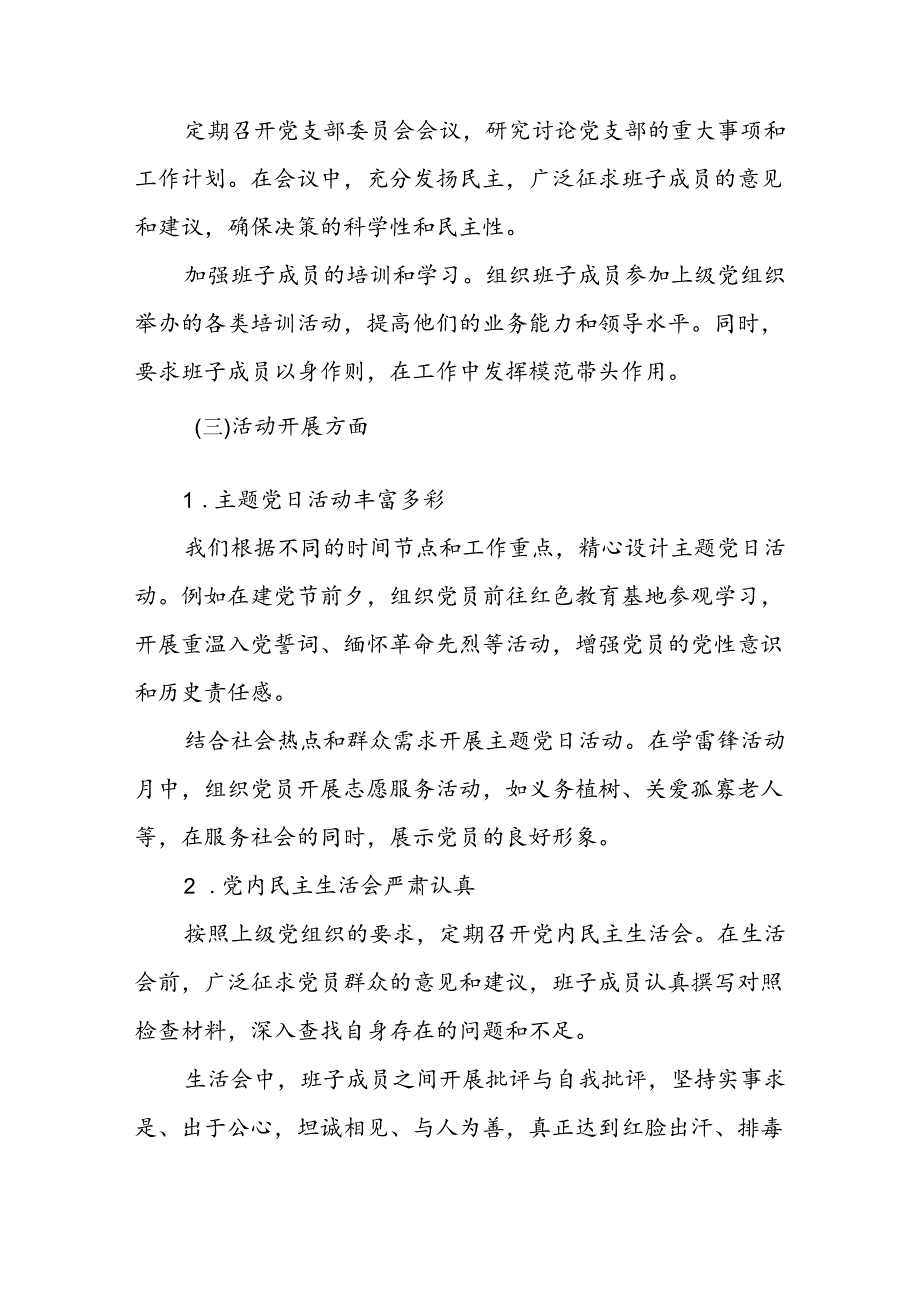 2024组织生活会党支部工作总结汇报及查摆情况报告.docx_第3页