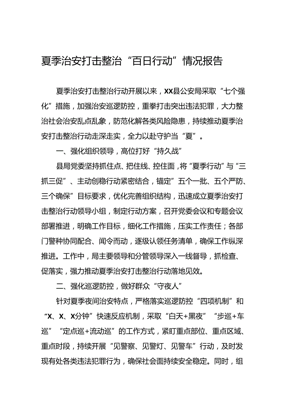 公安2024年夏季治安打击整治行动情况汇报五篇.docx_第1页
