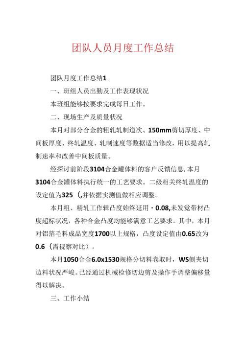 团队人员月度工作总结.docx