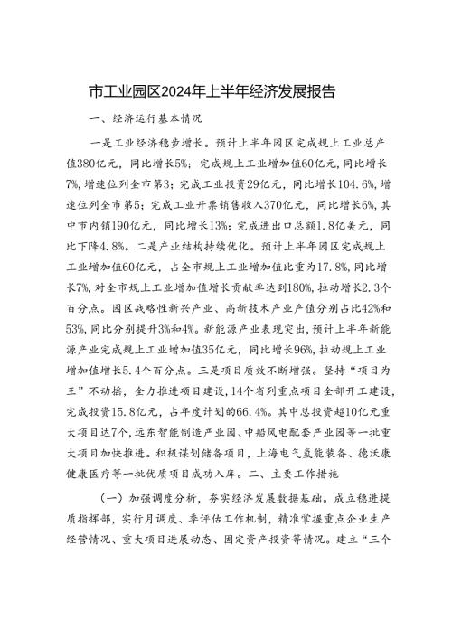 市工业园区2024年上半年经济发展报告.docx