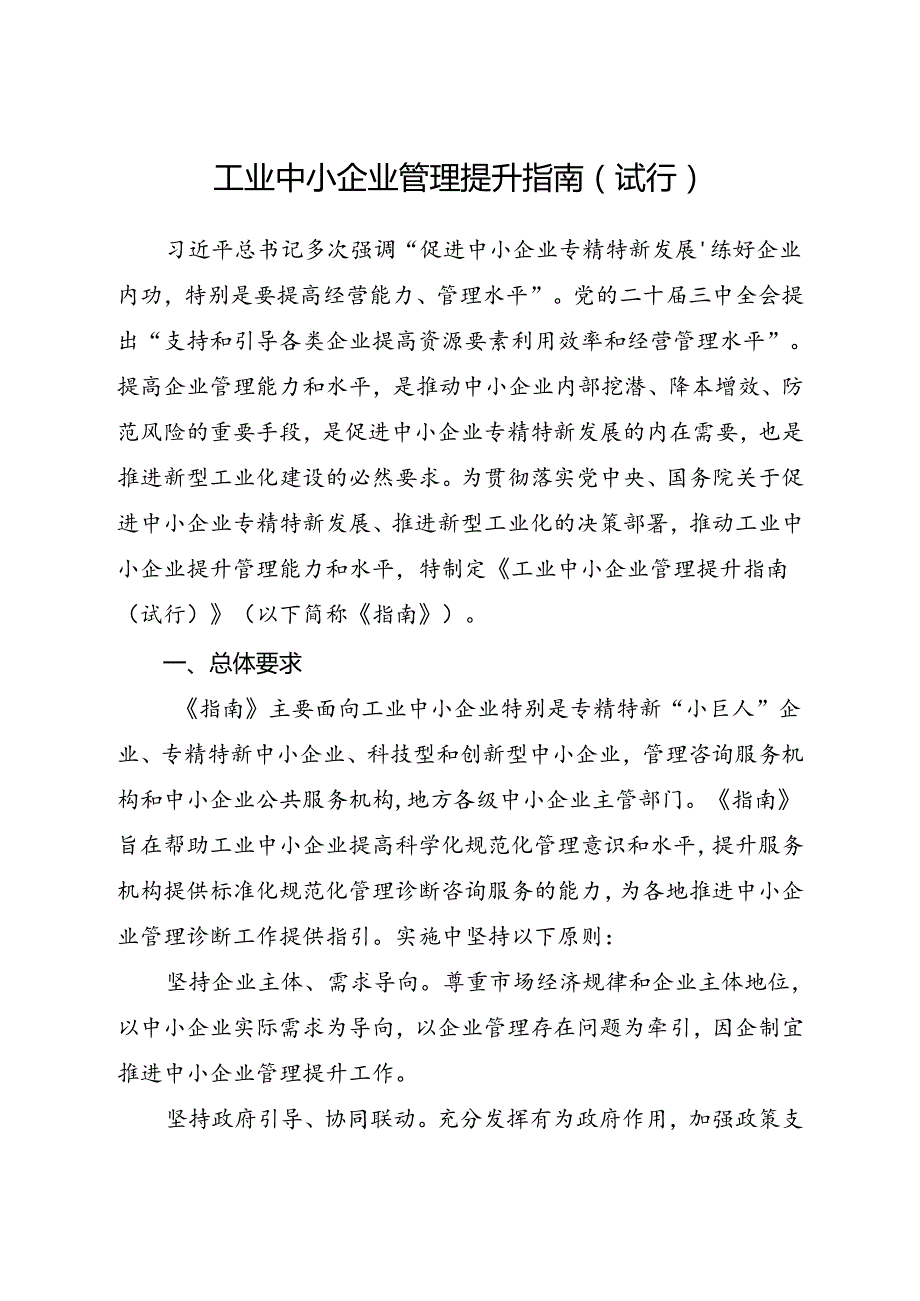 2024.8工业中小企业管理提升指南（试行）.docx_第1页