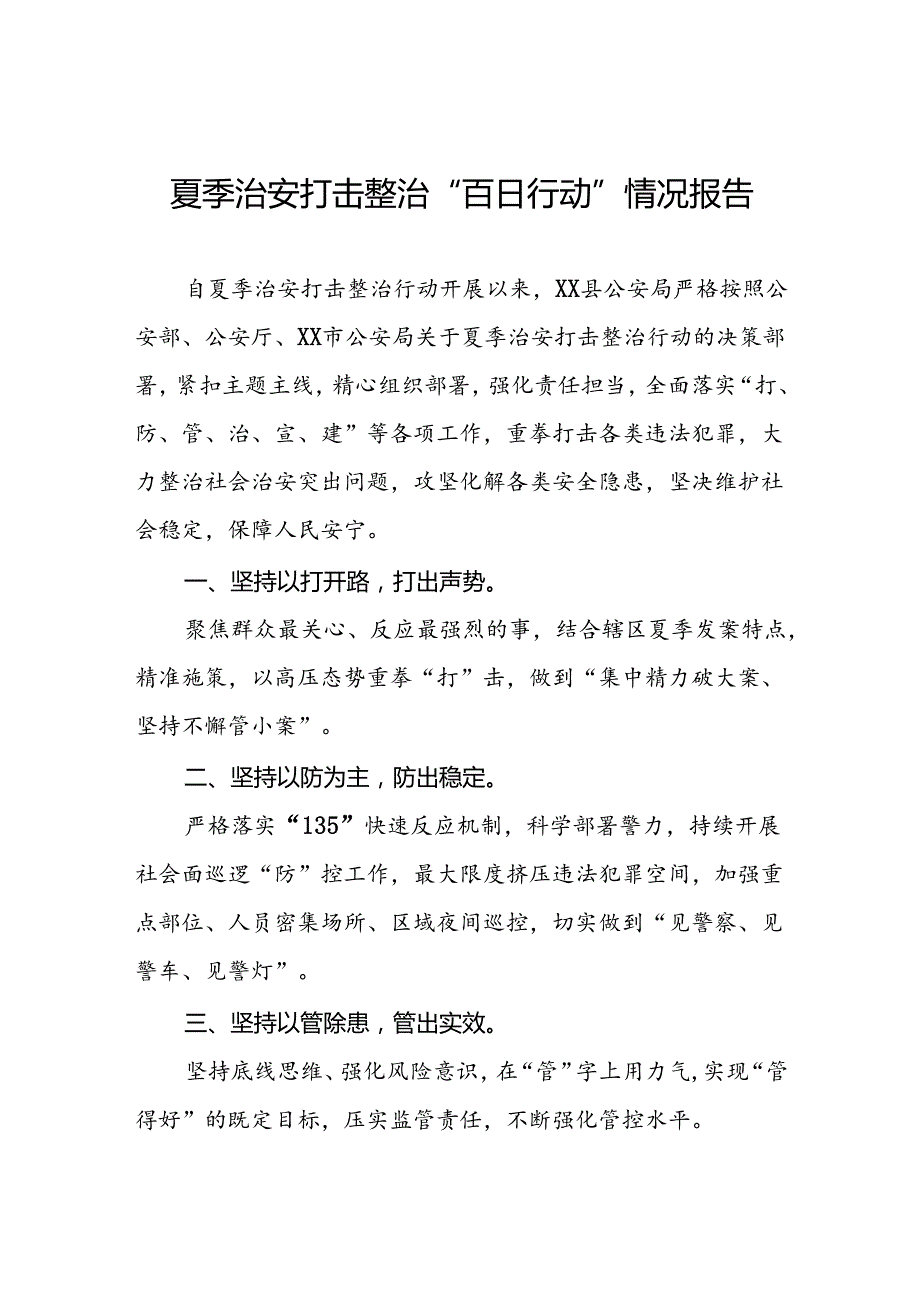 公安夏季治安打击整治工作总结报告四篇.docx_第1页