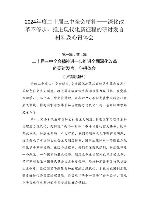 2024二十三中全会精神——深化改革不停步推进现代化新征程的研讨发言材料及心得体会.docx