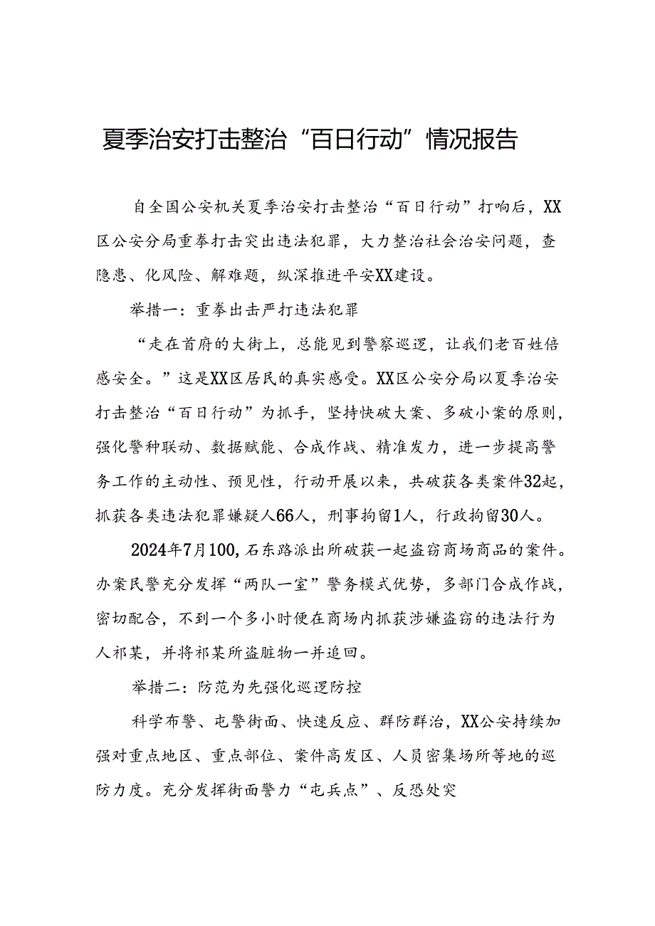 公安夏季治安打击整治“百日行动”工作总结(七篇).docx_第1页