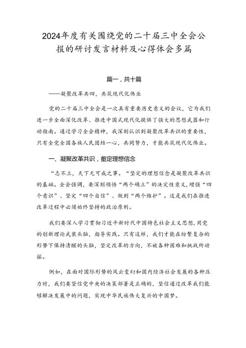 2024有关围绕党的二十三中全会公报的研讨发言材料及心得体会多篇.docx