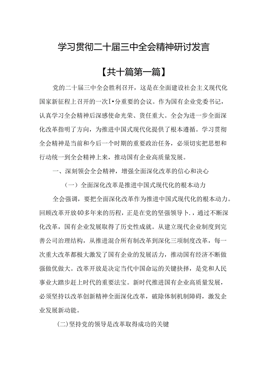 （10篇）学习贯彻二十三中全会精神研讨发言.docx_第1页