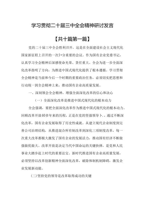 （10篇）学习贯彻二十三中全会精神研讨发言.docx