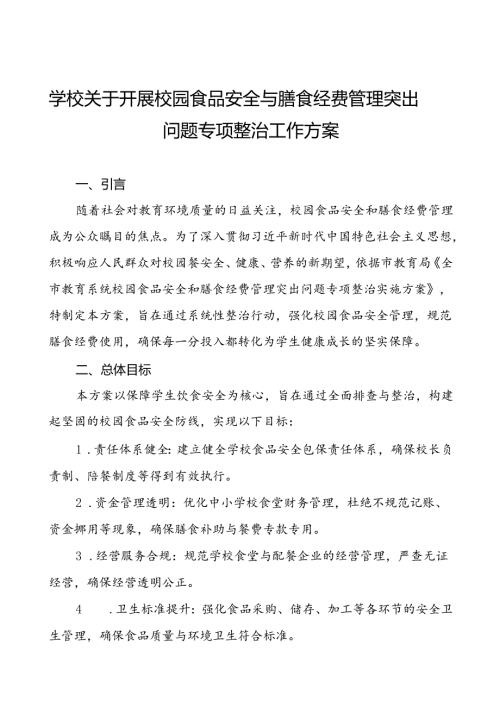 2024年学校关于开展校园食品安全与膳食经费管理突出问题专项整治工作方案十篇.docx