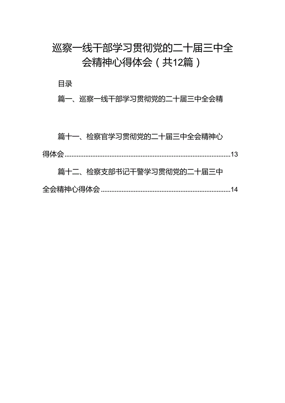 巡察一线干部学习贯彻党的二十三中全会精神心得体会12篇（详细版）.docx_第1页