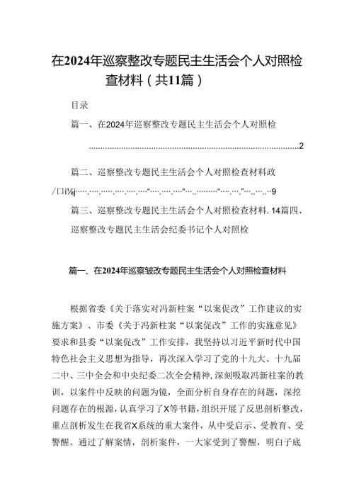 （11篇）在2024年巡察整改专题民主生活会个人对照检查材料通用.docx