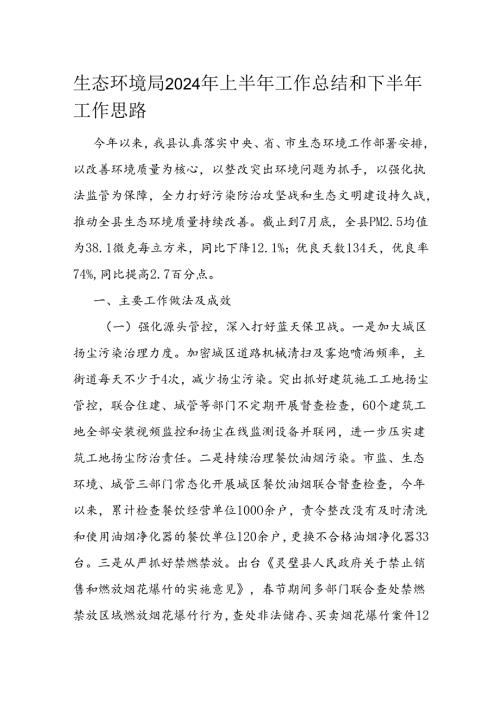 生态环境局2024年上半年工作总结和下半年工作思路.docx