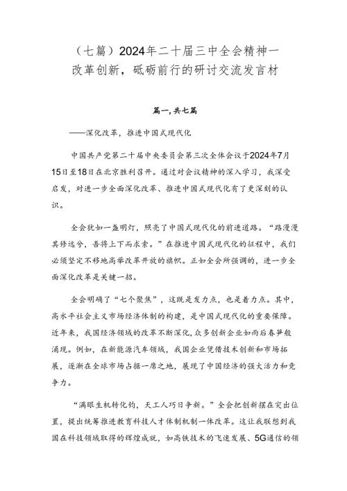 （七篇）2024年二十三中全会精神——改革创新砥砺前行的研讨交流发言材.docx