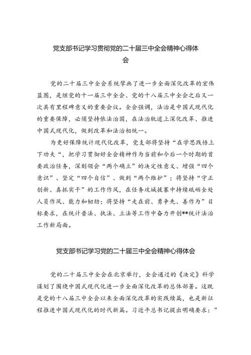 党支部书记学习贯彻党的二十三中全会精神心得体会8篇（精选版）.docx