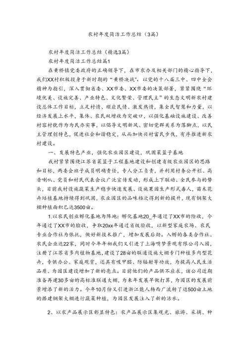 农村简洁工作总结（3篇）.docx