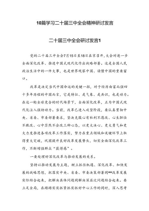 学习贯彻党的二十三中全会精神研讨交流发言10篇.docx