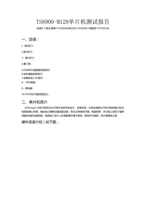 TS8900M128单片机测试报告(广州大学)(1).docx