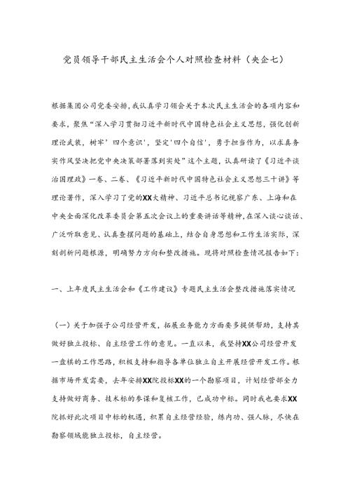 党员领导干部民主生活会个人对照检查材料（央企七）.docx