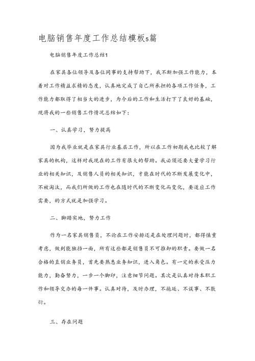电脑销售工作总结模板5篇.docx