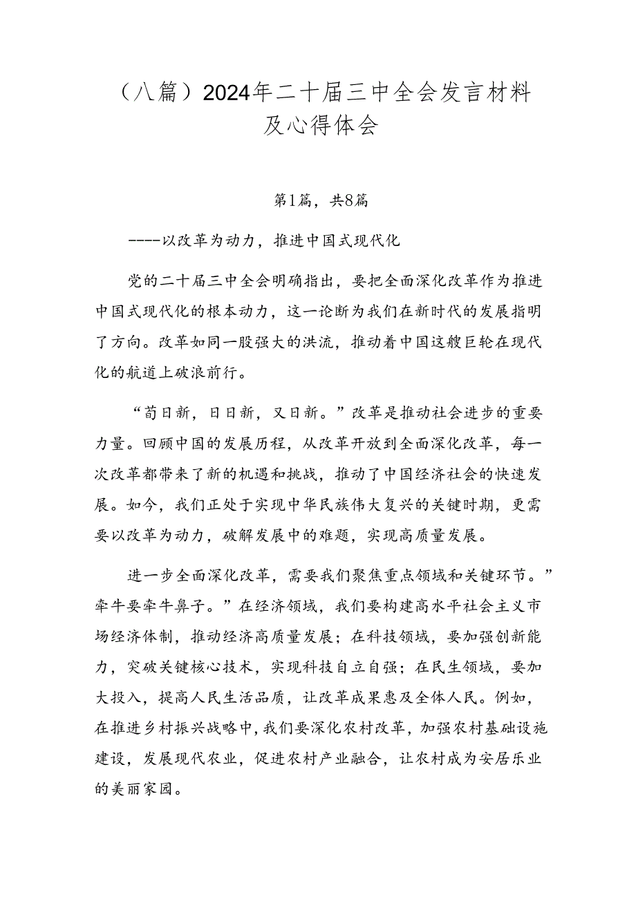（八篇）2024年二十三中全会发言材料及心得体会.docx_第1页