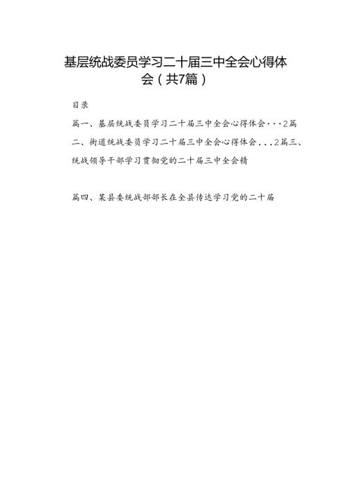 基层统战委员学习二十三中全会心得体会7篇（精选版）.docx