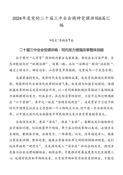 2024党的二十三中全会精神党课讲稿8篇汇编.docx