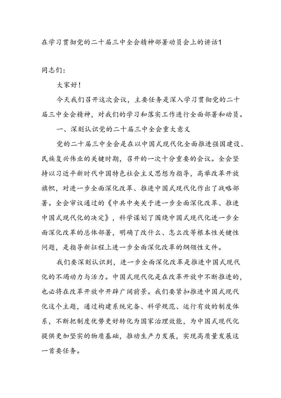 2024年在全市（县区）学习贯彻党的二十三中全会精神部署动员会上的讲话发言.docx_第2页