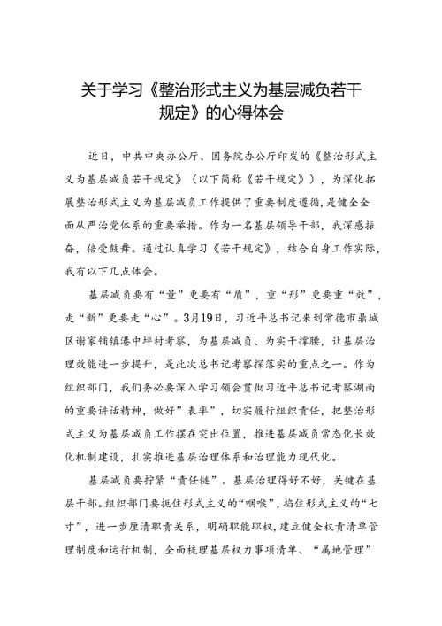 2024年关于整治形式主义为基层减负若干规定的学习感悟9篇.docx