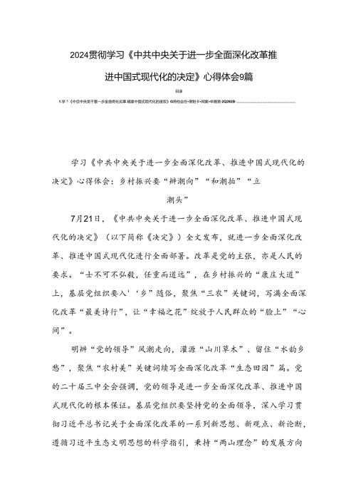 2024贯彻学习《中共中央关于进一步全面深化改革推进中国式现代化的决定》心得体会9篇.docx