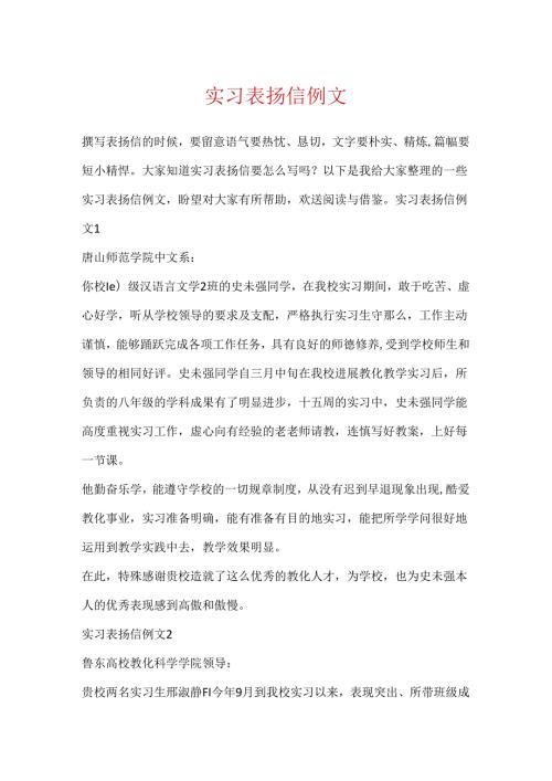 实习表扬信例文.docx