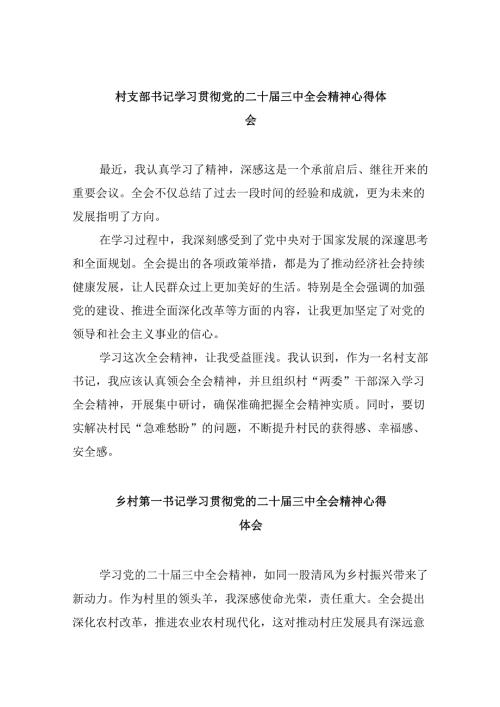 村支部书记学习贯彻党的二十三中全会精神心得体会8篇（精选）.docx