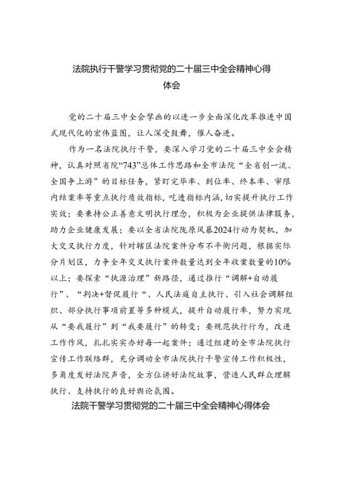 法院执行干警学习贯彻党的二十三中全会精神心得体会8篇（精选版）.docx