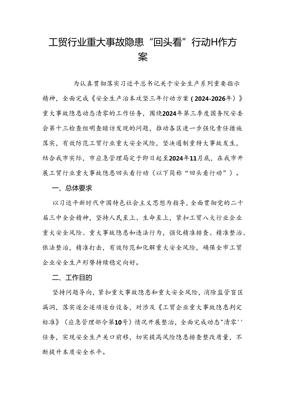 2024.8《天津市工贸行业重大事故隐患回头看行动工作方案》.docx_第1页