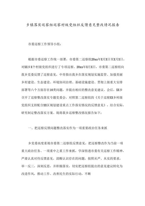 乡镇落实巡察组巡察村级党组织反馈意见整改情况报告.docx