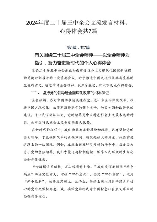 2024二十三中全会交流发言材料、心得体会共7篇.docx